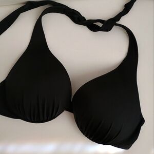 Victoria's Secret 36D Black Plunge Full Coverage Swimsuit Top Push Up VS Y2K
